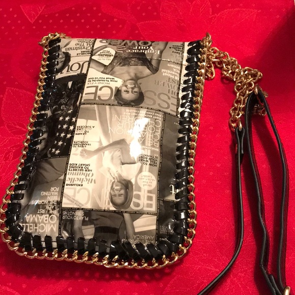 Vegan patent black and white shoulder bag - Picture 2 of 2
